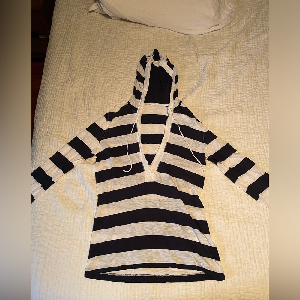 J. Crew Hooded Tunic, Size Medium, Navy Blue and White Stripes